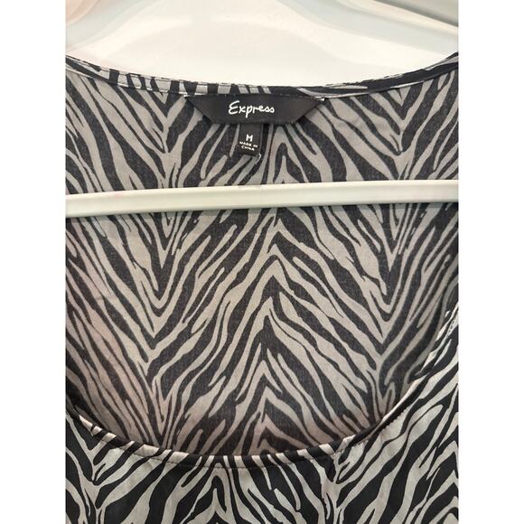 Express Y2K Vintage Zebra Print Silk Cap Sleeve Shift Dress, M - Picture 3 of 5